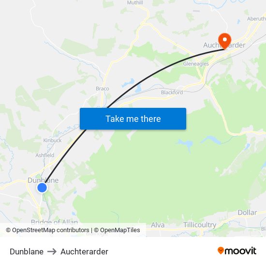 Dunblane to Auchterarder map