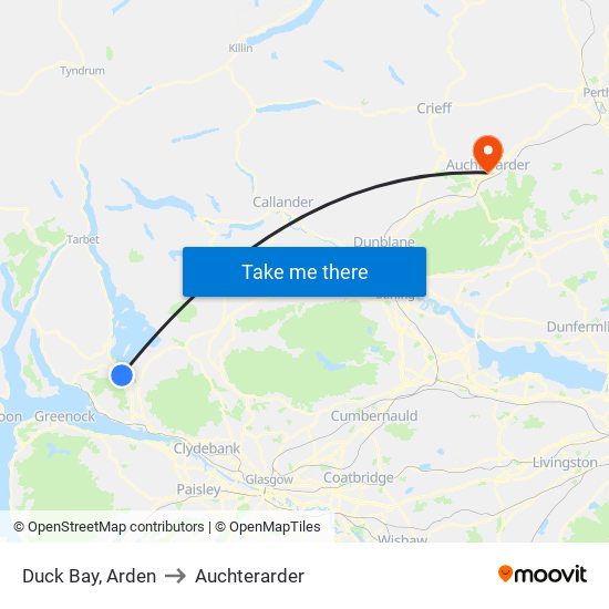 Duck Bay, Arden to Auchterarder map