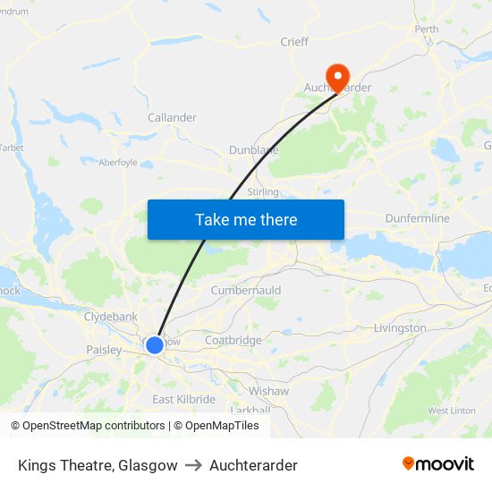 Kings Theatre, Glasgow to Auchterarder map