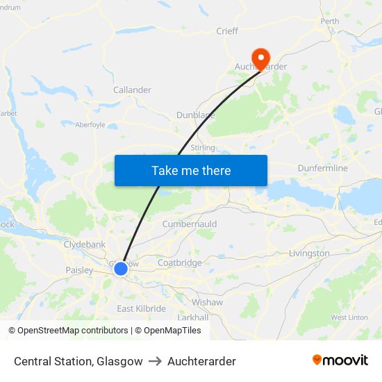 Central Station, Glasgow to Auchterarder map