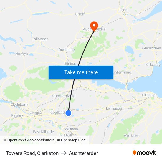 Towers Road, Clarkston to Auchterarder map