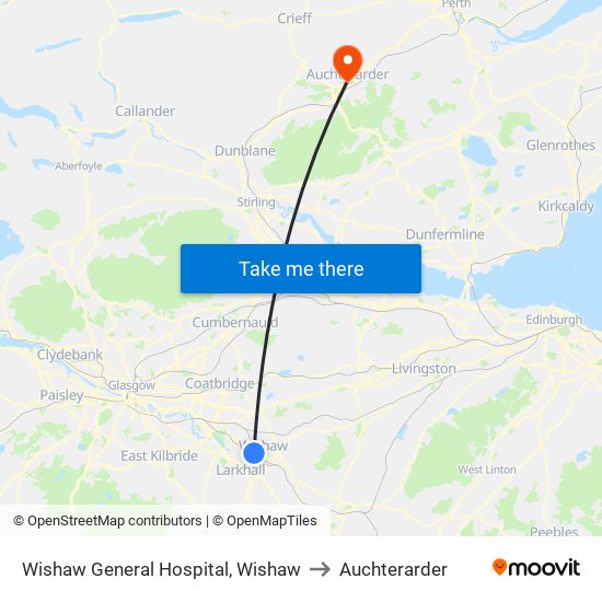 Wishaw General Hospital, Wishaw to Auchterarder map