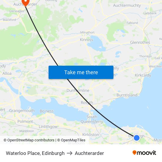 Waterloo Place, Edinburgh to Auchterarder map