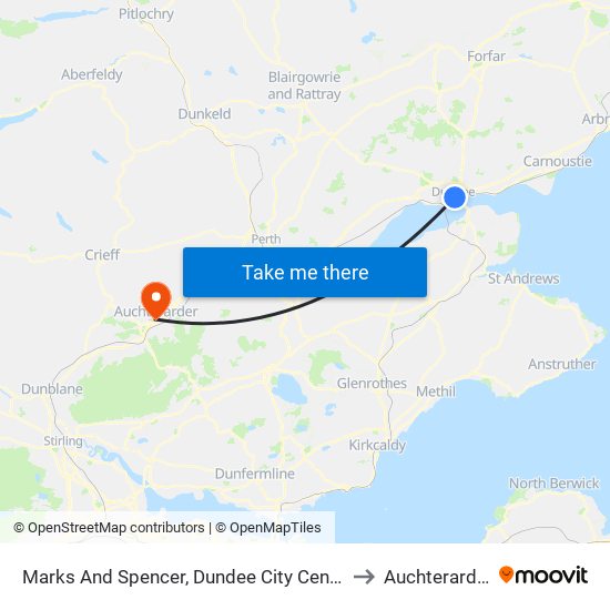 Marks And Spencer, Dundee City Centre to Auchterarder map