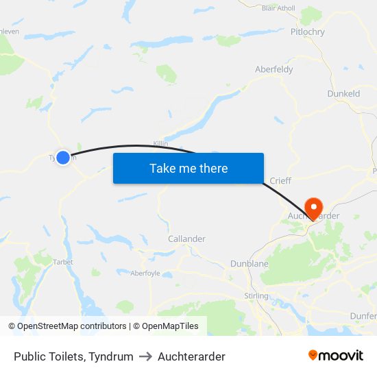 Public Toilets, Tyndrum to Auchterarder map