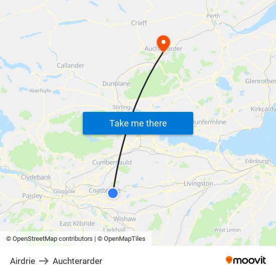 Airdrie to Auchterarder map