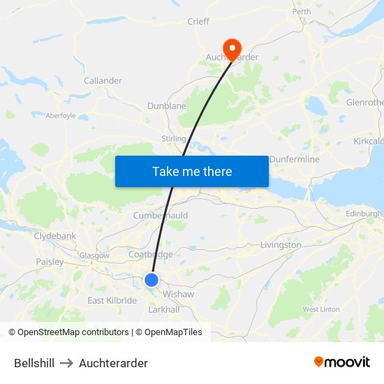 Bellshill to Auchterarder map