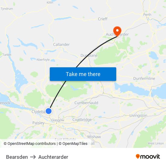 Bearsden to Auchterarder map