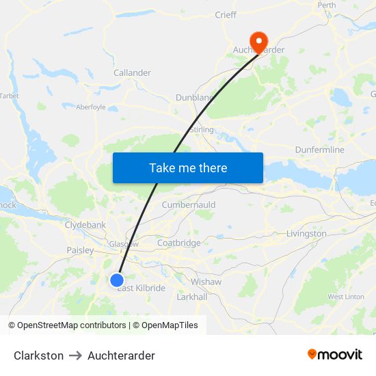 Clarkston to Auchterarder map