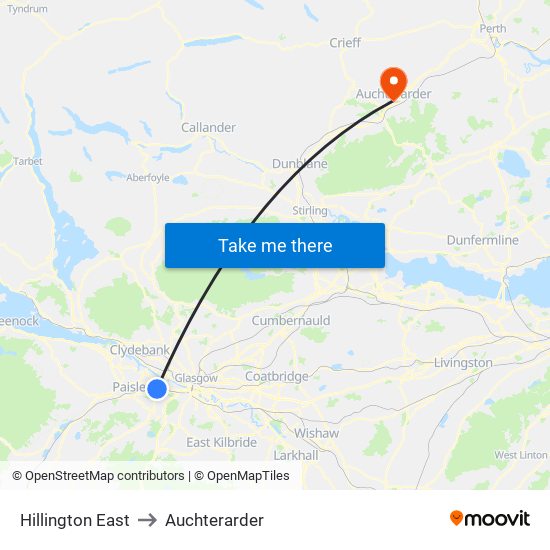 Hillington East to Auchterarder map