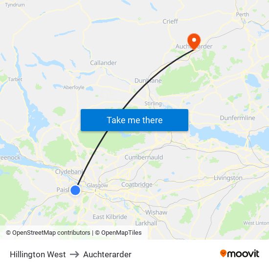 Hillington West to Auchterarder map