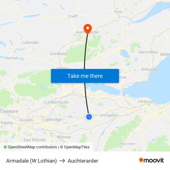 Armadale (W Lothian) to Auchterarder map