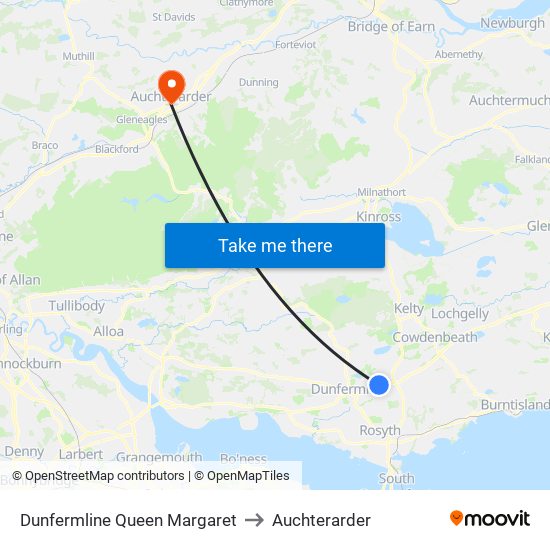 Dunfermline Queen Margaret to Auchterarder map