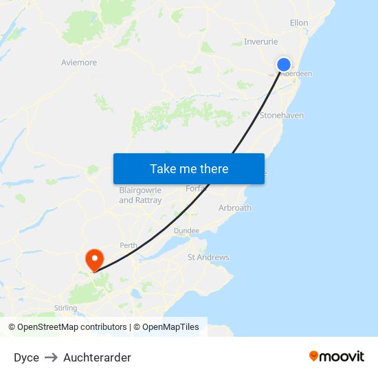 Dyce to Auchterarder map