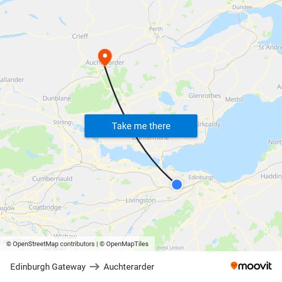 Edinburgh Gateway to Auchterarder map