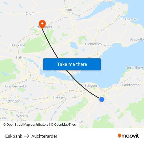 Eskbank to Auchterarder map