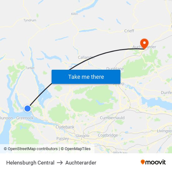 Helensburgh Central to Auchterarder map