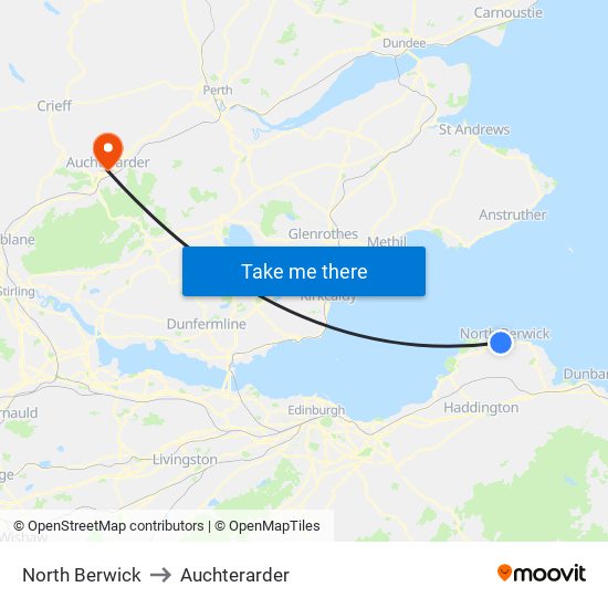 North Berwick to Auchterarder map