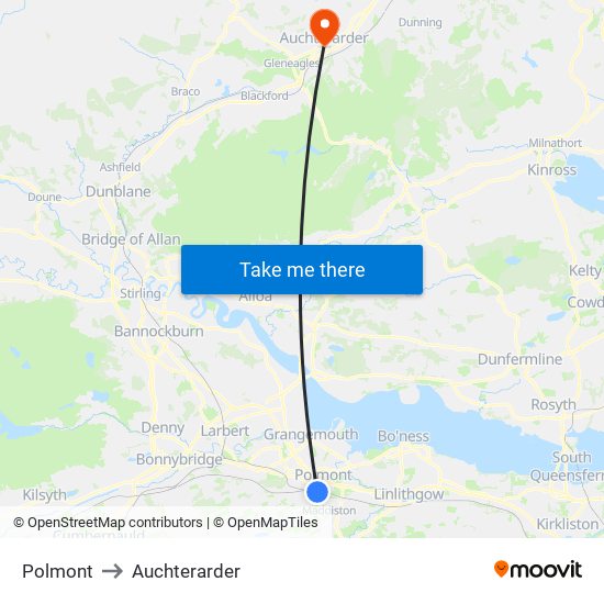 Polmont to Auchterarder map