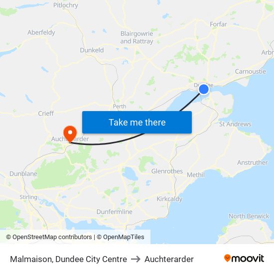 Malmaison, Dundee City Centre to Auchterarder map