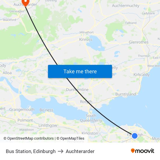 Bus Station, Edinburgh to Auchterarder map