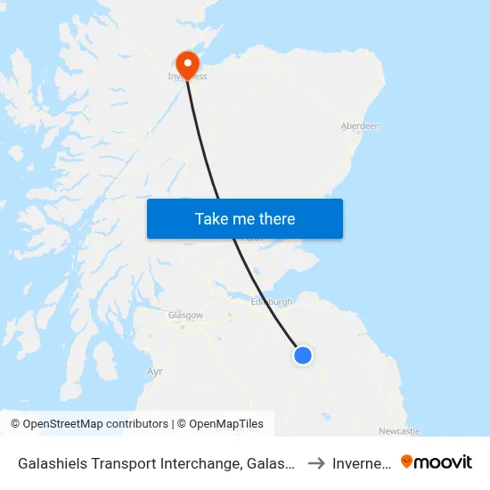 Galashiels Transport Interchange, Galashiels to Inverness map