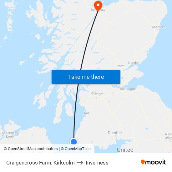 Craigencross Farm, Kirkcolm to Inverness map