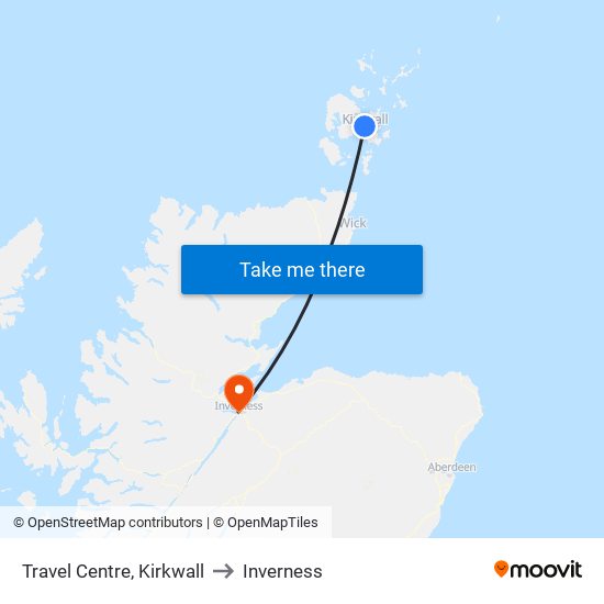 Travel Centre, Kirkwall to Inverness map