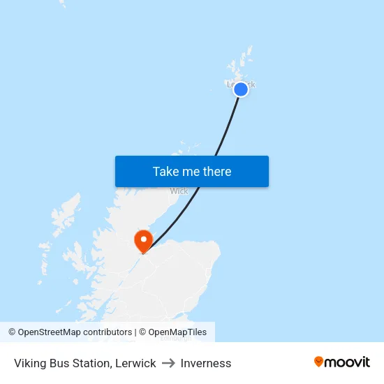 Viking Bus Station, Lerwick to Inverness map
