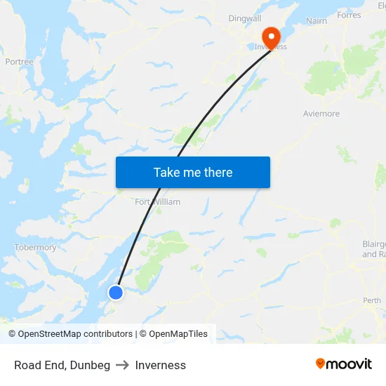 Road End, Dunbeg to Inverness map