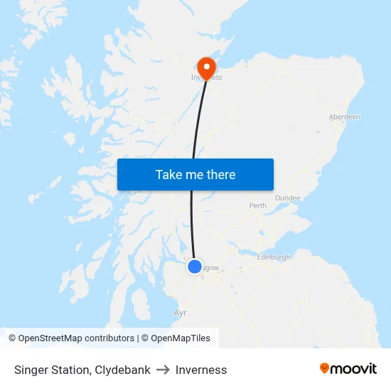 Singer Station, Clydebank to Inverness map