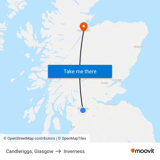 Candleriggs, Glasgow to Inverness map