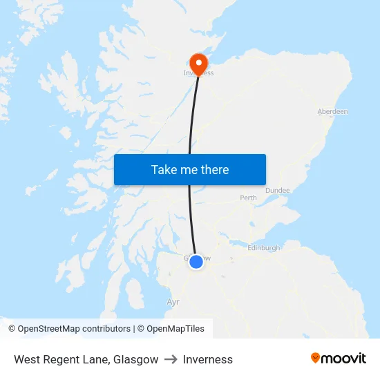 West Regent Lane, Glasgow to Inverness map