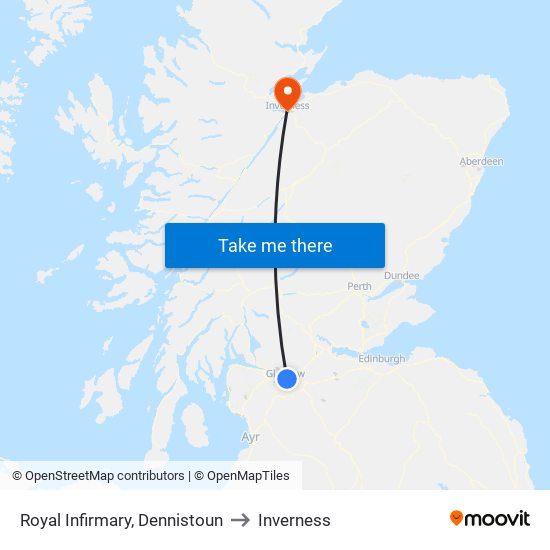 Royal Infirmary, Dennistoun to Inverness map