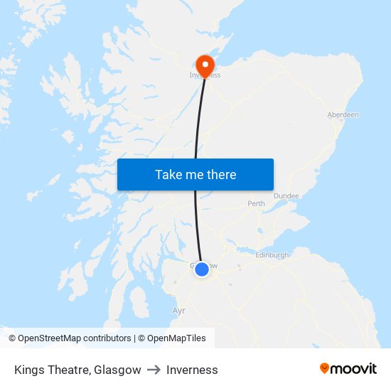Kings Theatre, Glasgow to Inverness map
