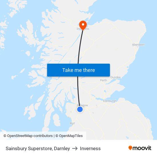 Sainsbury Superstore, Darnley to Inverness map