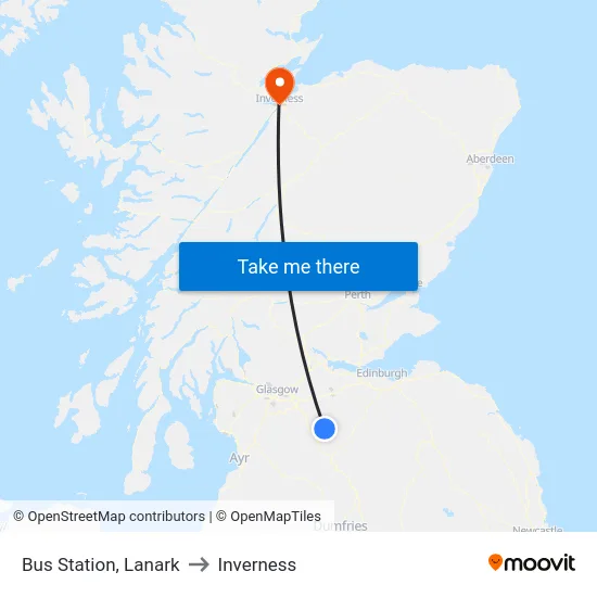 Bus Station, Lanark to Inverness map