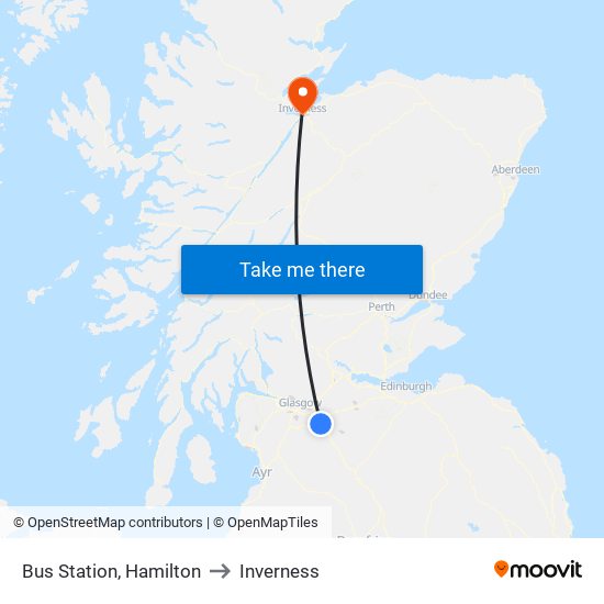 Bus Station, Hamilton to Inverness map