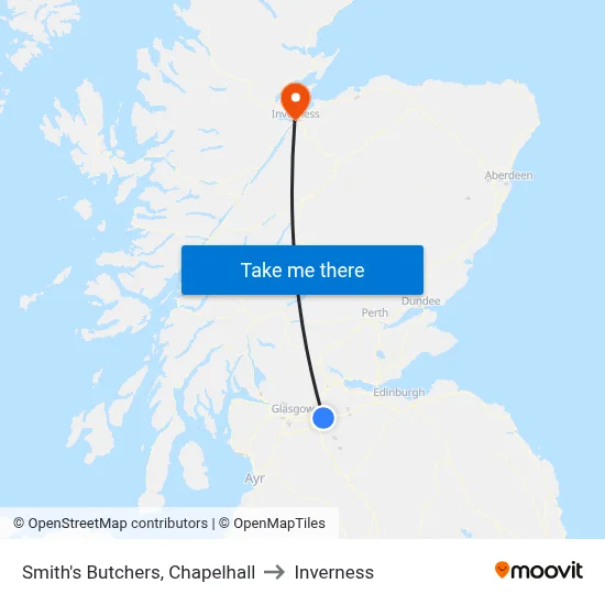 Smith's Butchers, Chapelhall to Inverness map