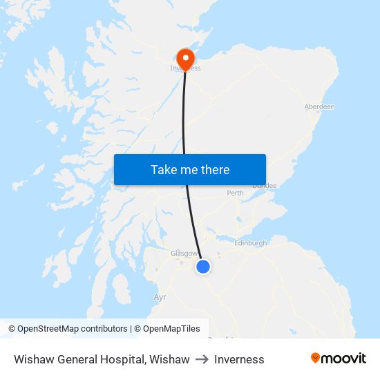 Wishaw General Hospital, Wishaw to Inverness map