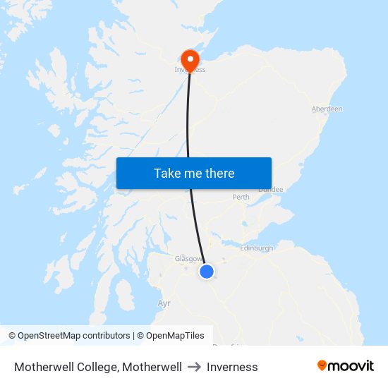 Motherwell College, Motherwell to Inverness map