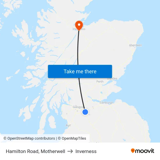 Hamilton Road, Motherwell to Inverness map