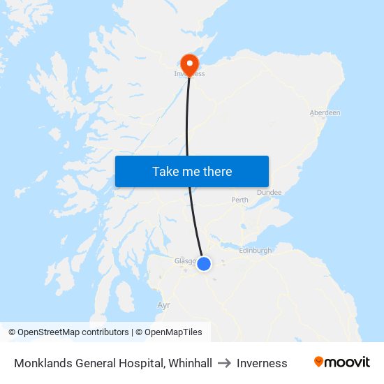 Monklands General Hospital, Whinhall to Inverness map