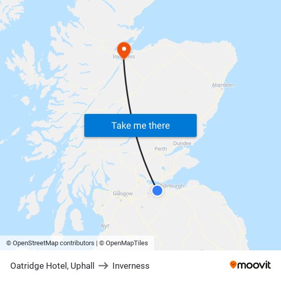 Oatridge Hotel, Uphall to Inverness map