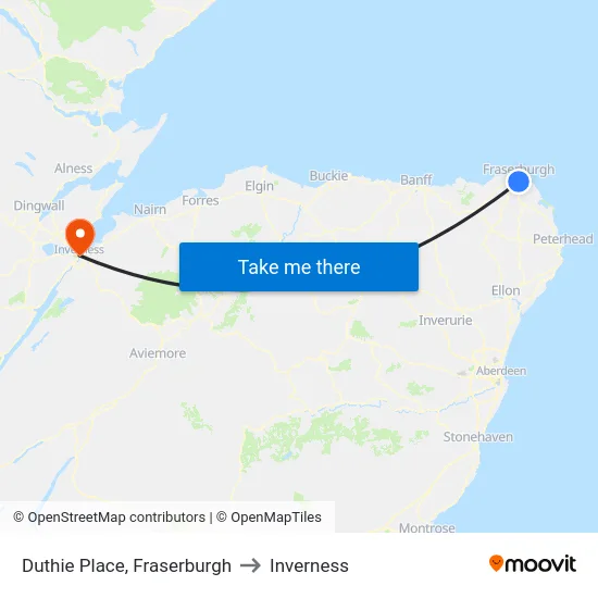 Duthie Place, Fraserburgh to Inverness map