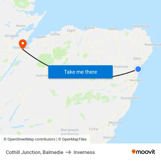 Cothill Junction, Balmedie to Inverness map