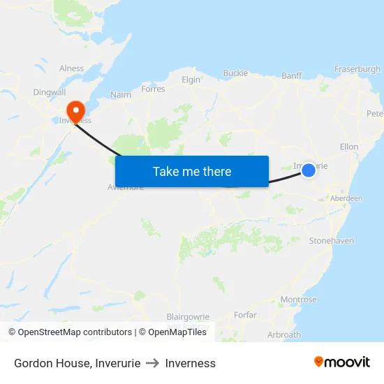 Gordon House, Inverurie to Inverness map