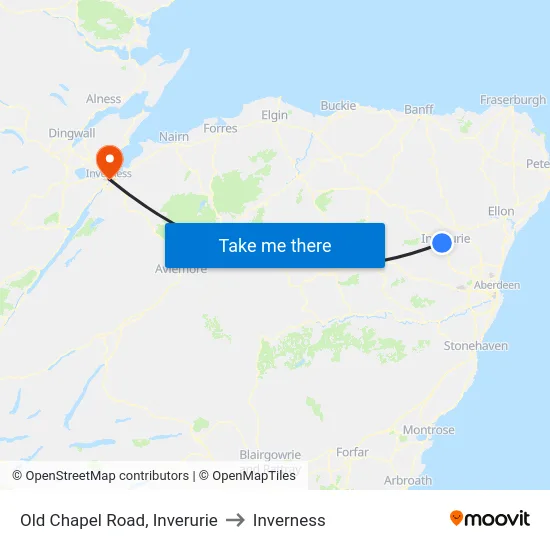 Old Chapel Road, Inverurie to Inverness map