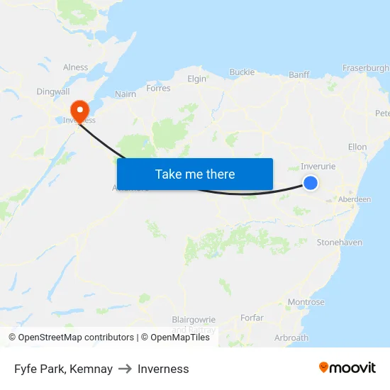 Fyfe Park, Kemnay to Inverness map