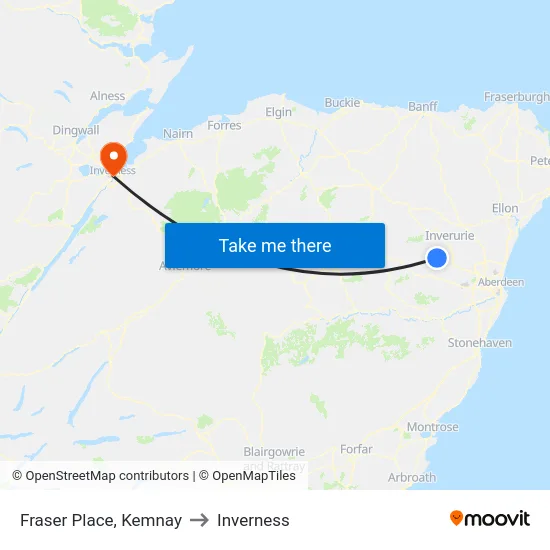 Fraser Place, Kemnay to Inverness map